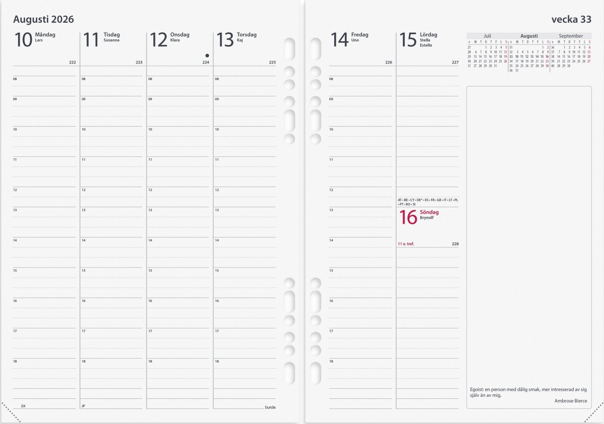 Burde 2026 Systemkalender Business, skinn, Brun