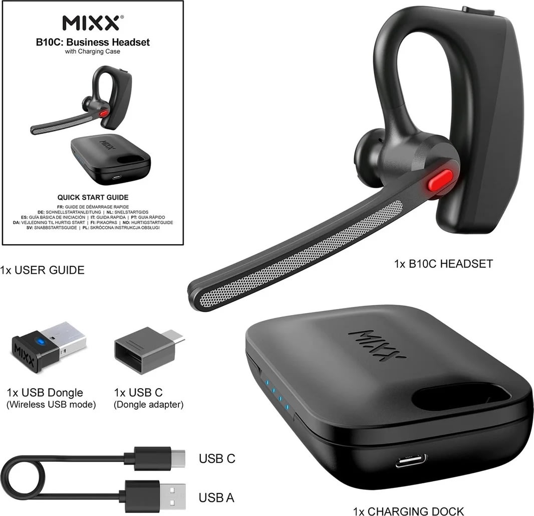 Mixx Headset Mono B10c Laddningsbas Dongle UC