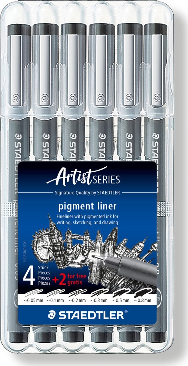 Staedtler Pigment Liner 308 fiberpenna, 6 st.