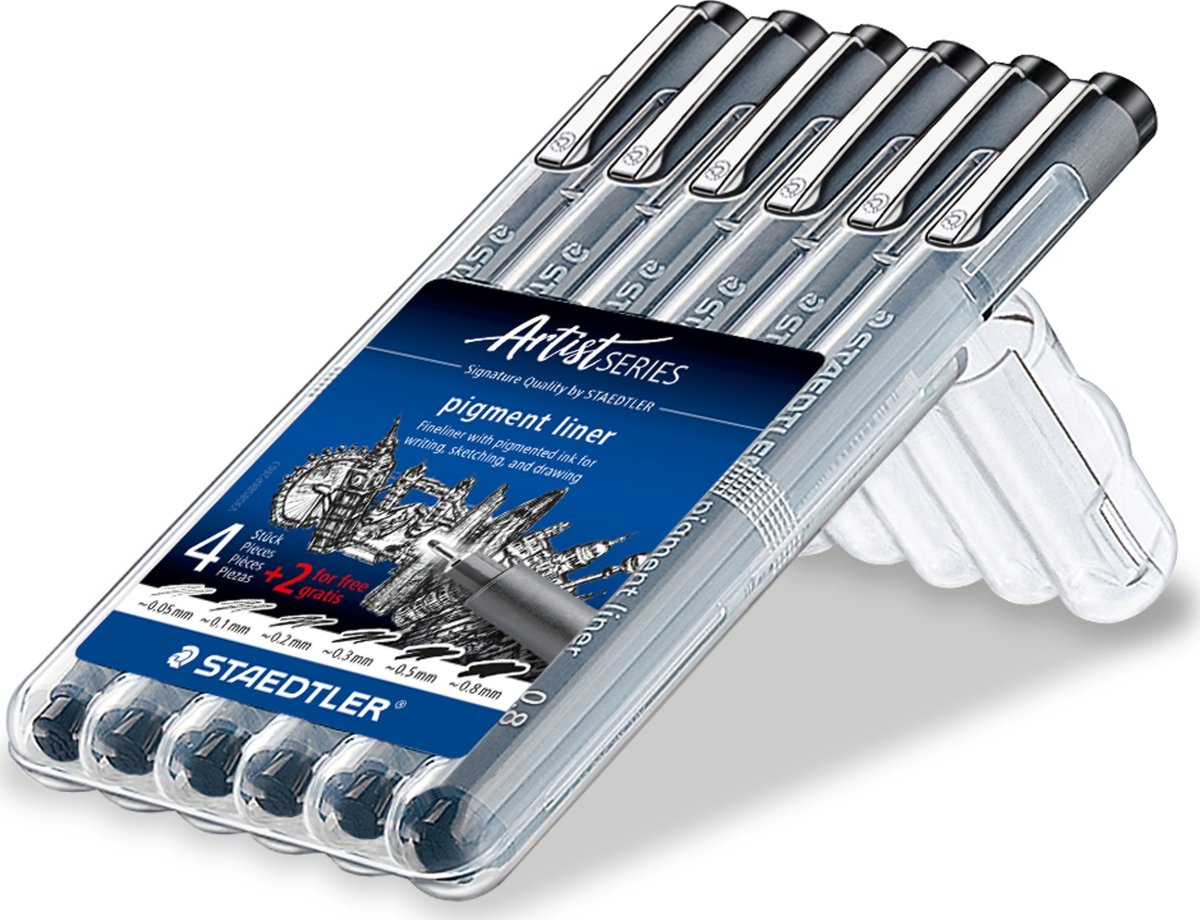 Staedtler Pigment Liner 308 fiberpenna, 6 st.