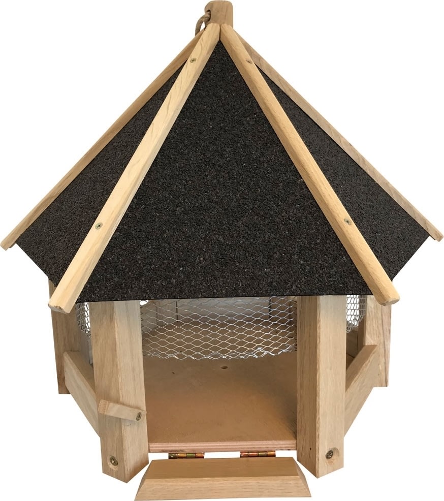 CARE-Bird Fågelmatare, trä med nät, svart tak