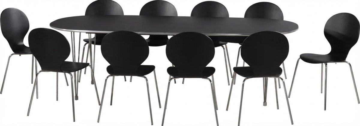 Matsalsset Comfort Classic 10 stolar Svart/Krom