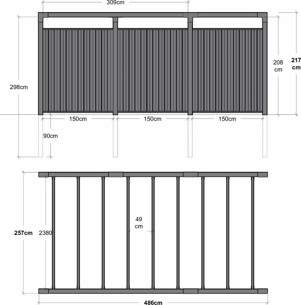 Plus Arcade Pergola modell 6 m. staket, svart