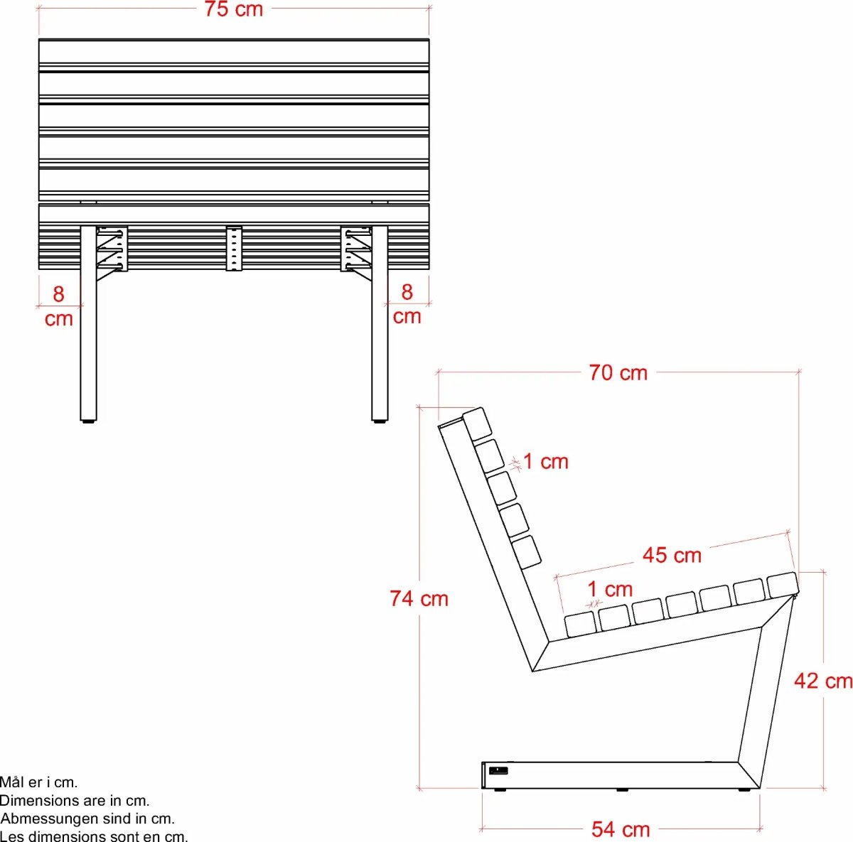 Plus Siesta Living Loungestol, 75 cm, svart
