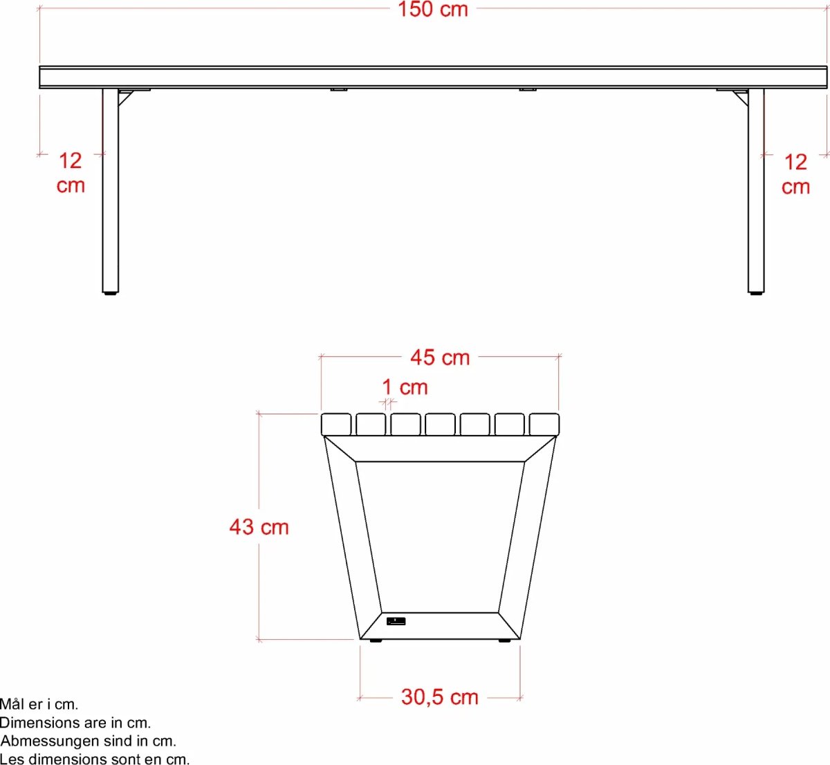 Plus Siesta Living Loungebord/bänk, 150 cm, svart