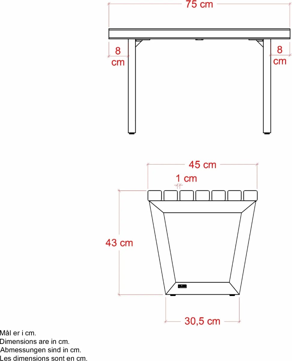 Plus Siesta Living Loungeskam / bord, 75 cm, svart