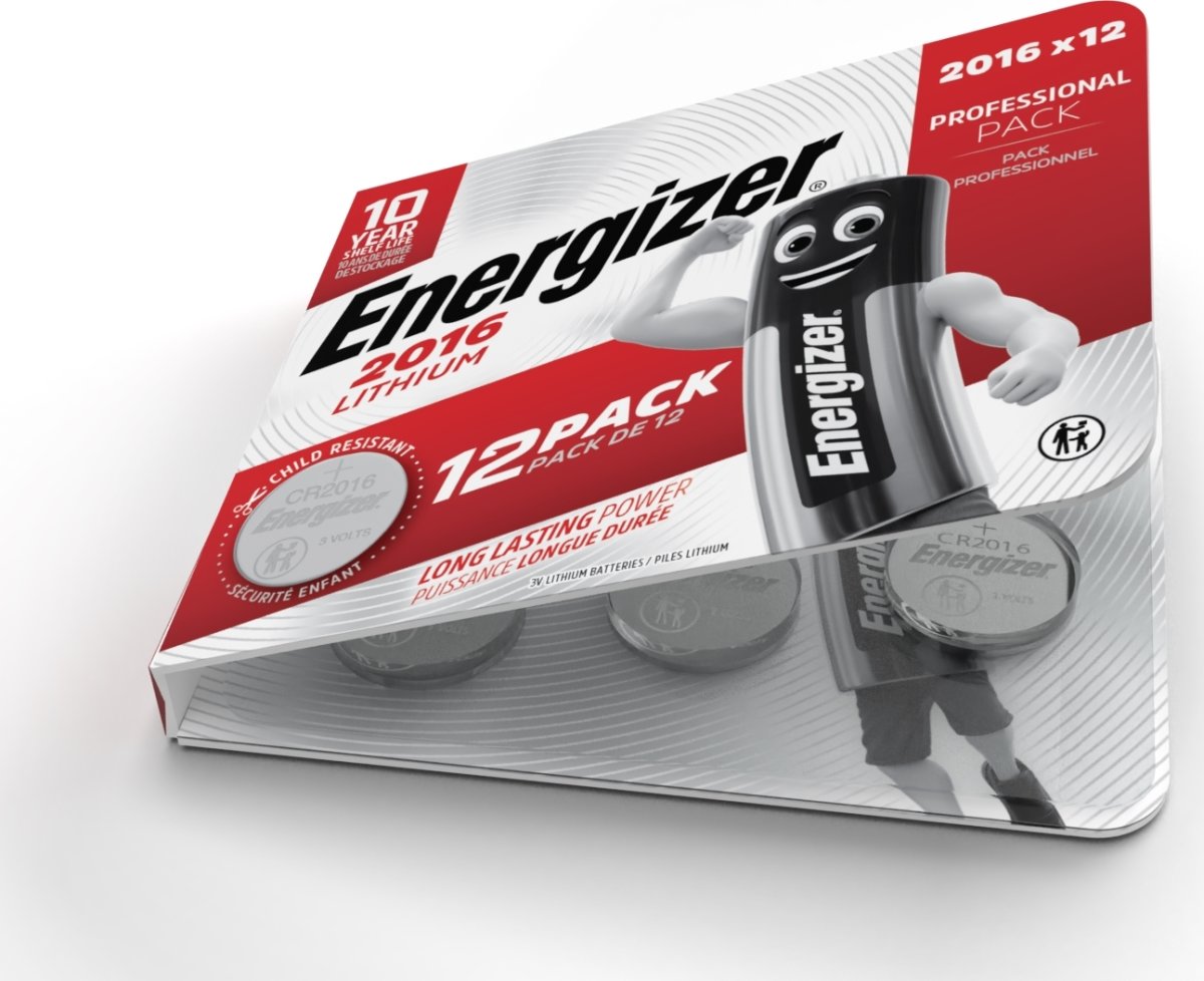 Energizer Litium CR2016 knappcellsbatteri, 12 st