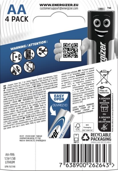 Energizer Lithium Standard AA batteri, 4 st.