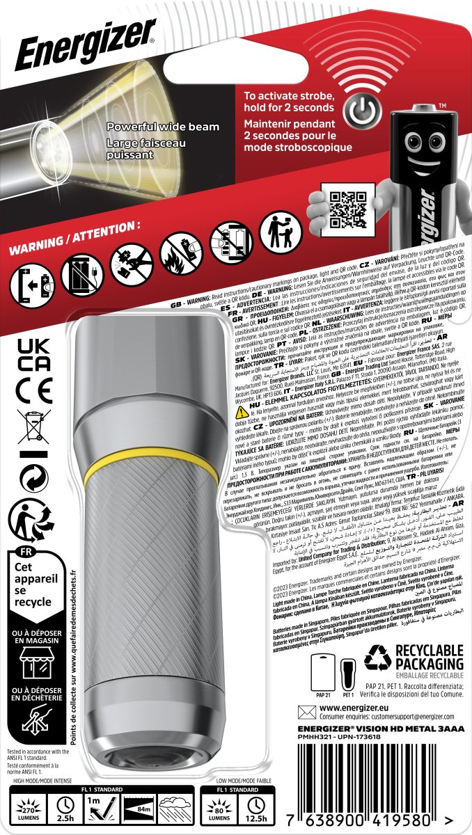 Energizer Vision LED metallficklampa 3xAAA, 270lm