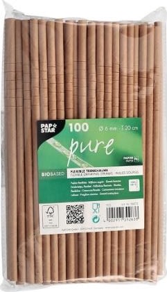 Sugrör PURE papp böjbar 20cm brun 100/fp