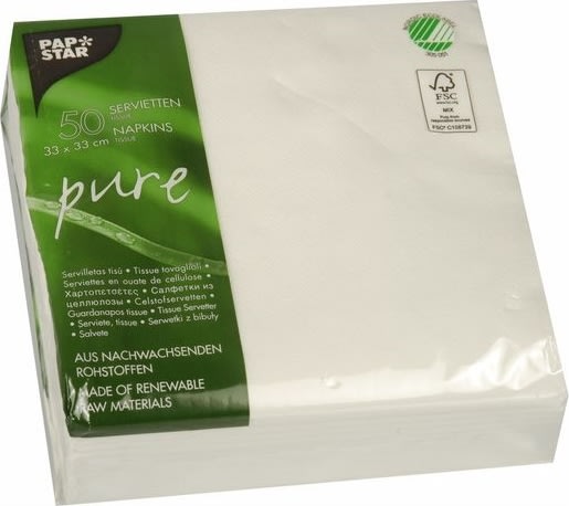 Servett PURE FSC 33x33 2-lags vit 50/fp