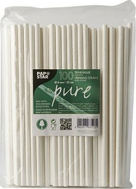 Sugrör PURE papper 6mmx20cm vit 100/fp