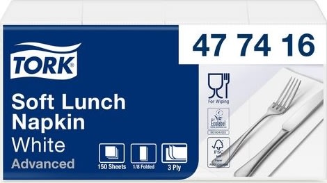 Servett TORK 1/8-vikt 3-lag vit 150/fp