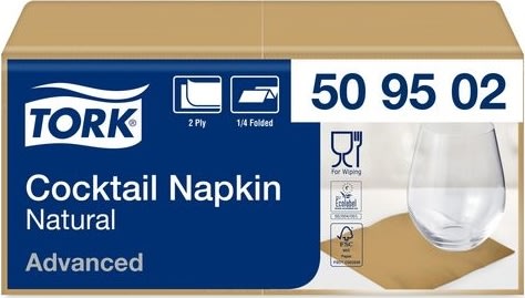 Servett TORK Cocktail 2-lag natur 200/fp
