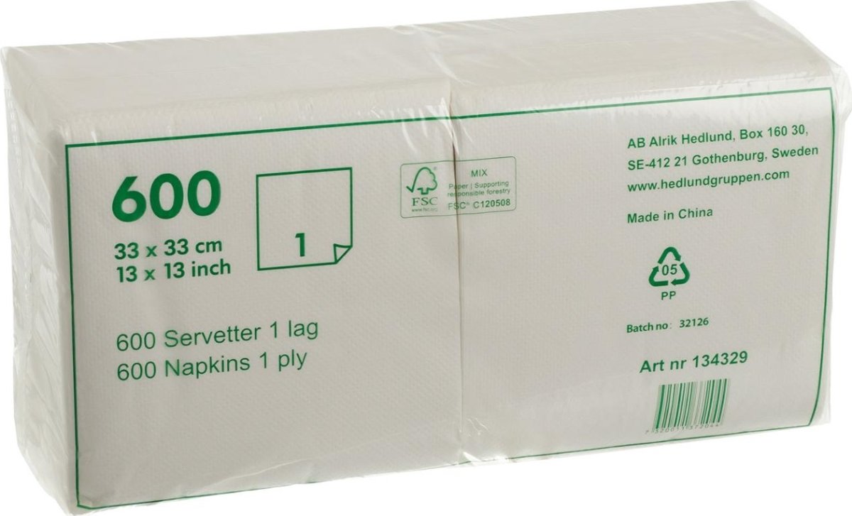 Servett DUNI 1lags 33x33cm Finess 600/fp