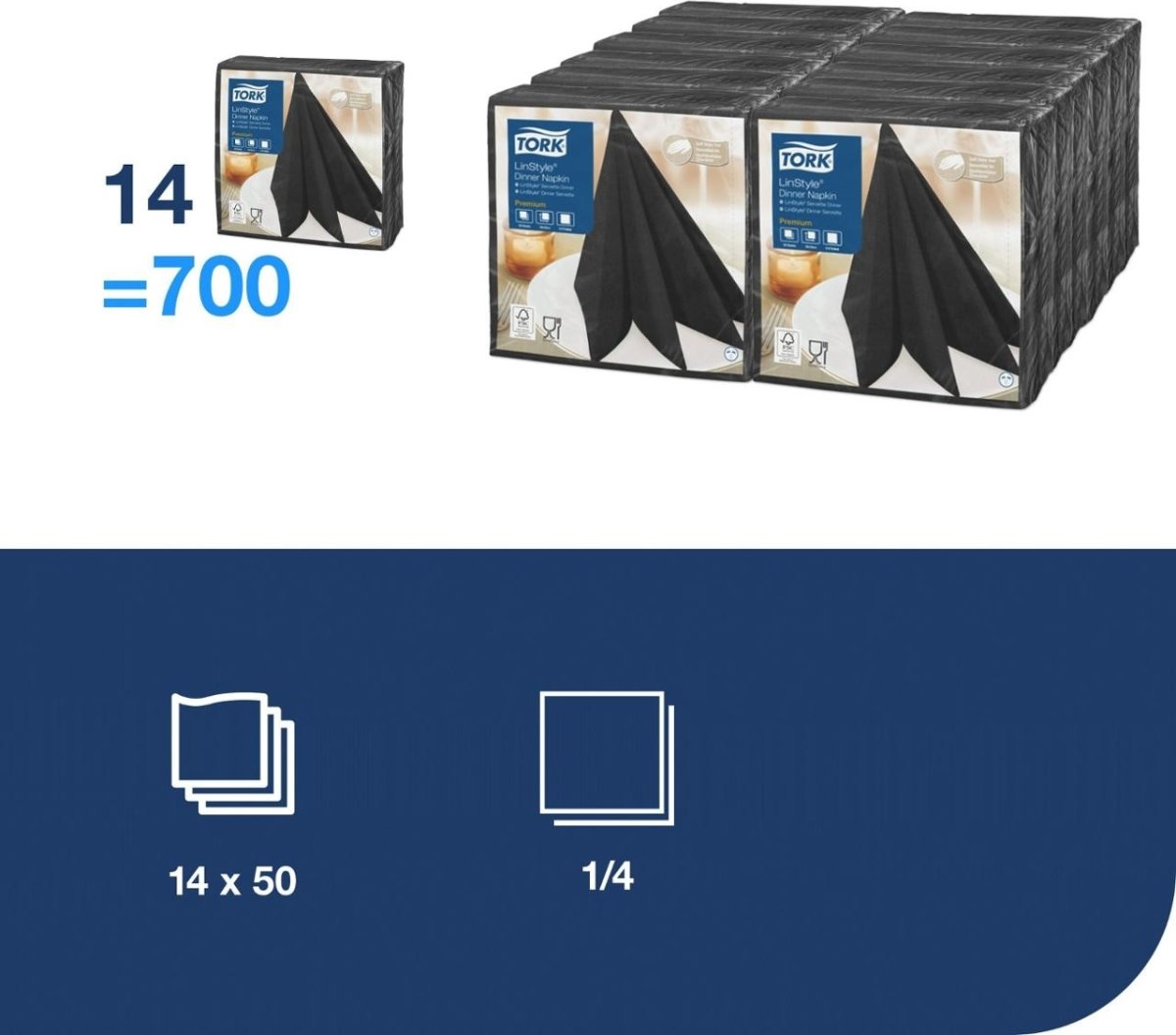 Servett TORK LinStyle svart39x39cm 50/fp