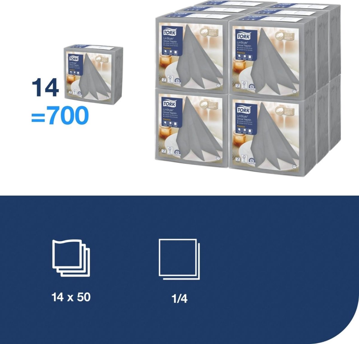 Servett TORK LinStyle grå 39x39cm 50/fp