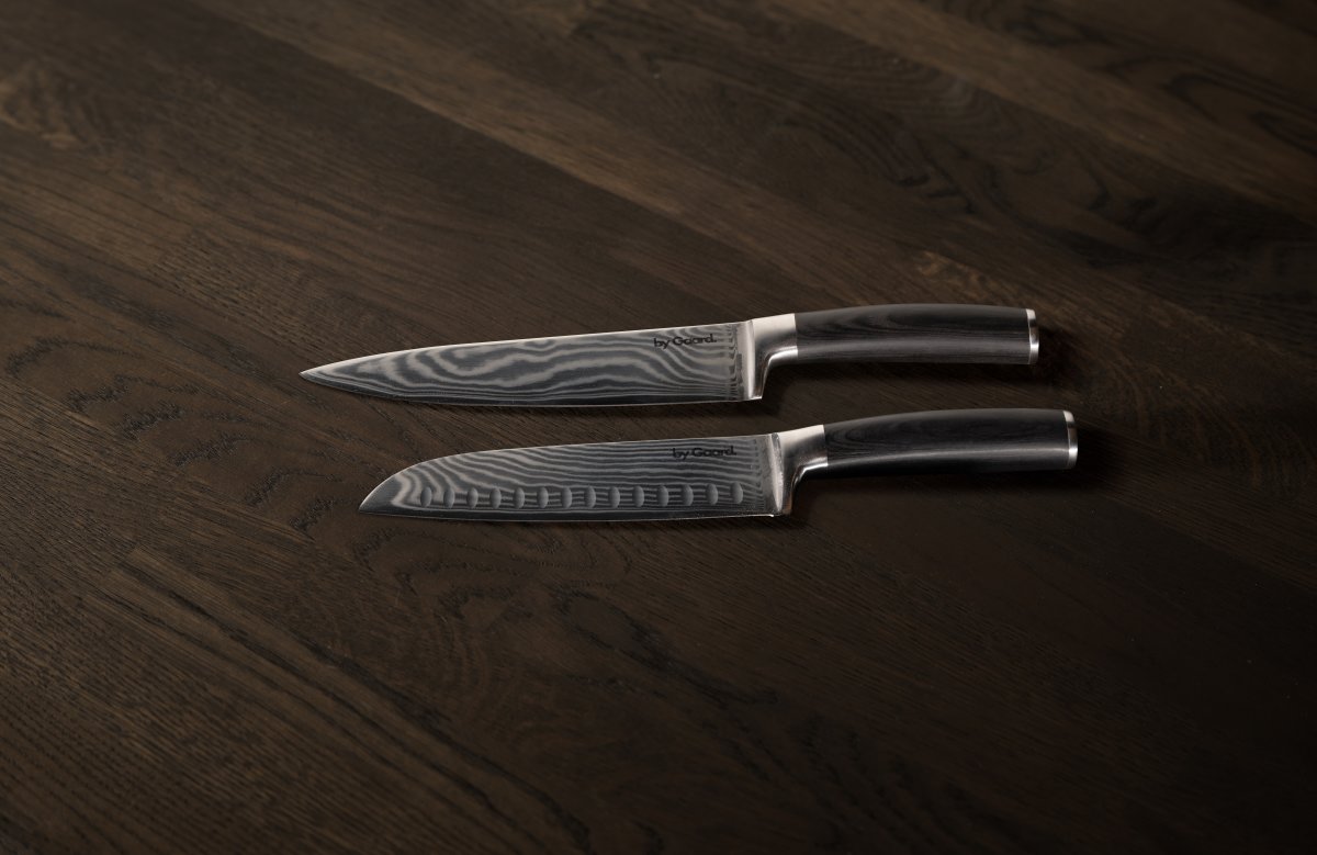 by Gaard Damascus Kockkniv 8" & Santokukniv 7"