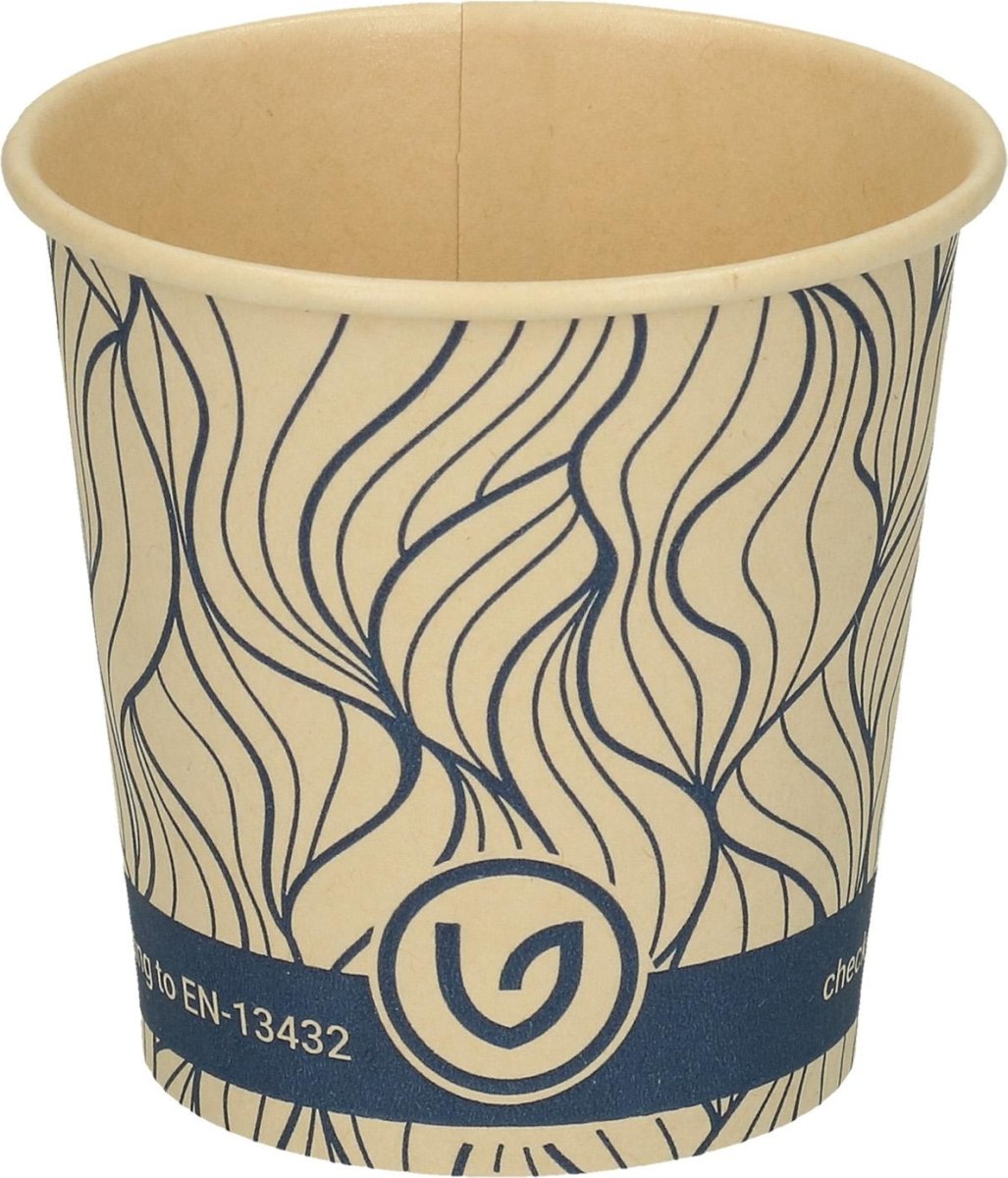 Pappersmugg, blå/natur, plastfri, 10 cl, 50 st.