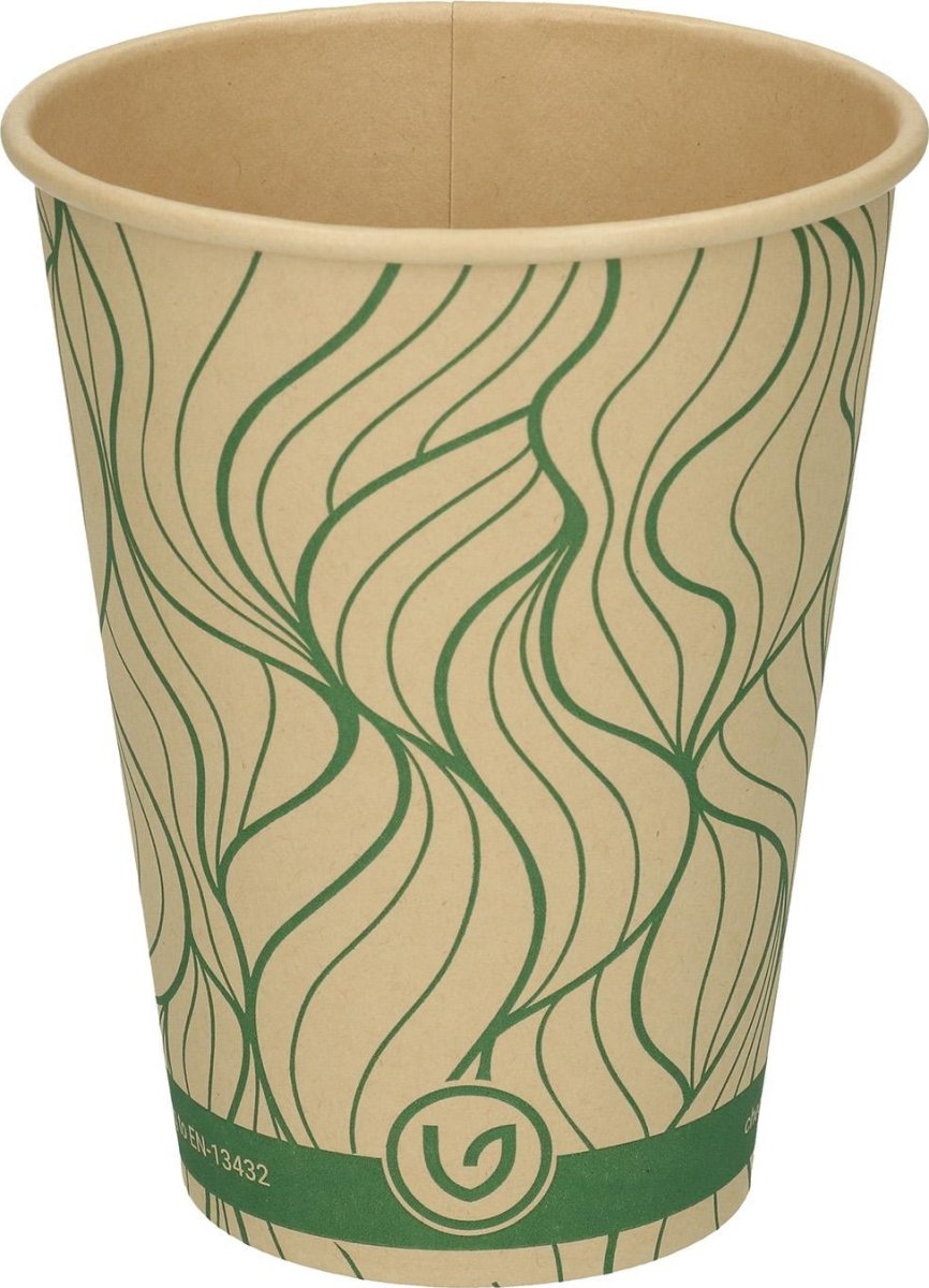 Pappersmugg, grön/natur, plastfri, 30 cl, 50 st.
