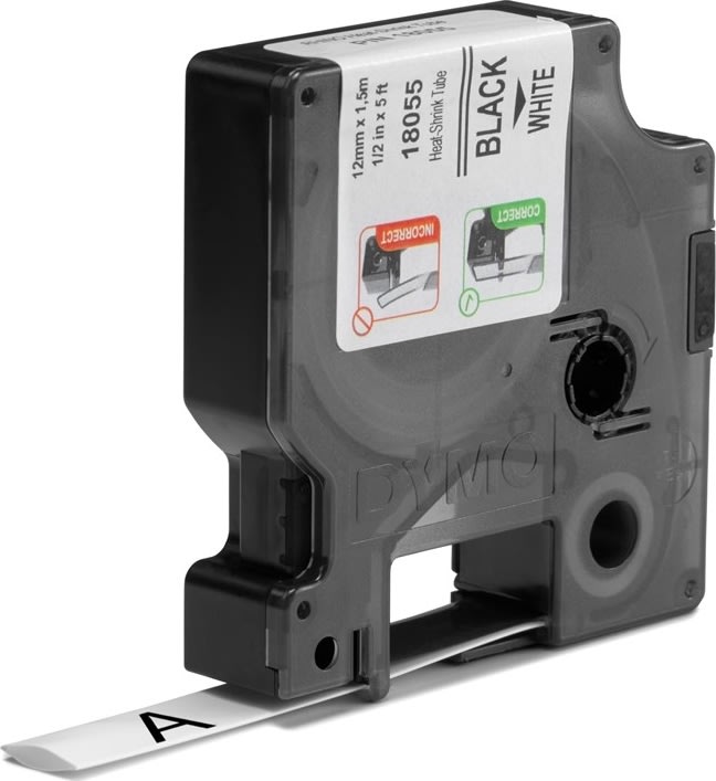 Dymo Rhinopro, 12 mm, krympslangtejp, vit