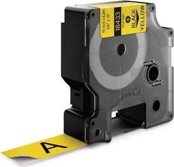 Dymo Rhino Vinyltape 19mm, svart på gul