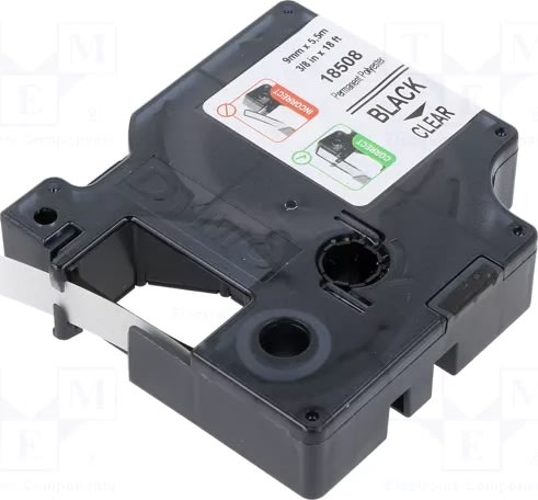 Dymo RHINO Permanent Polyester 9mm, svart på klar