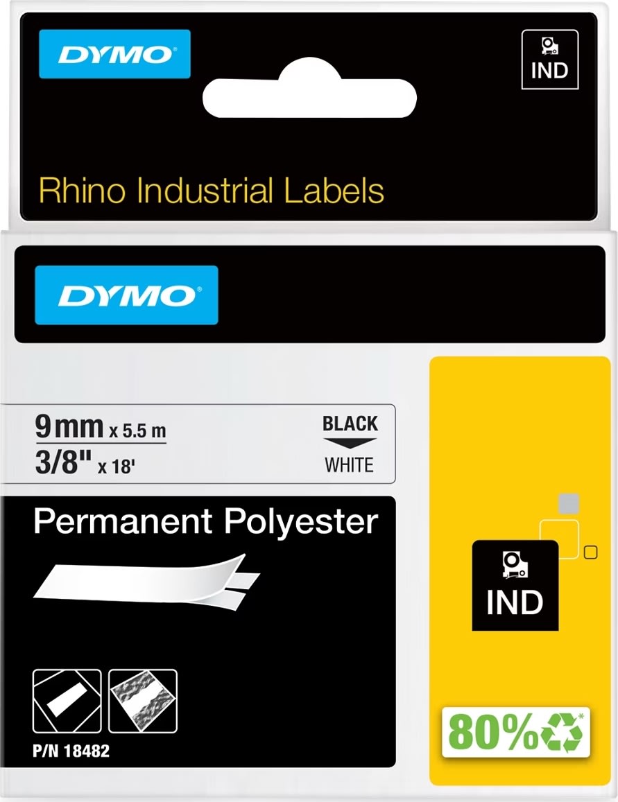 Dymo Rhino Permanent Polyester, 19 mm, svart på me