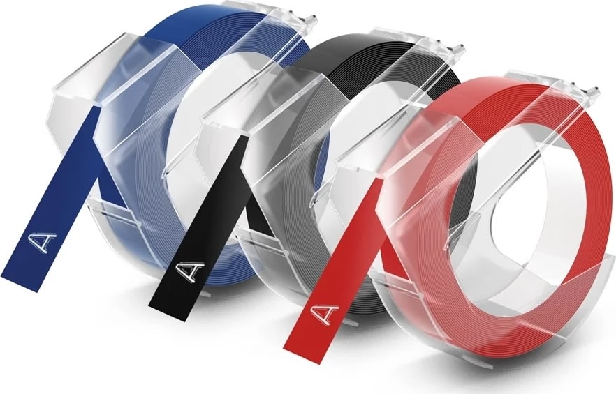 Dymo 3D präglingstape, 9 mm x 3 m i svart/röd/blå