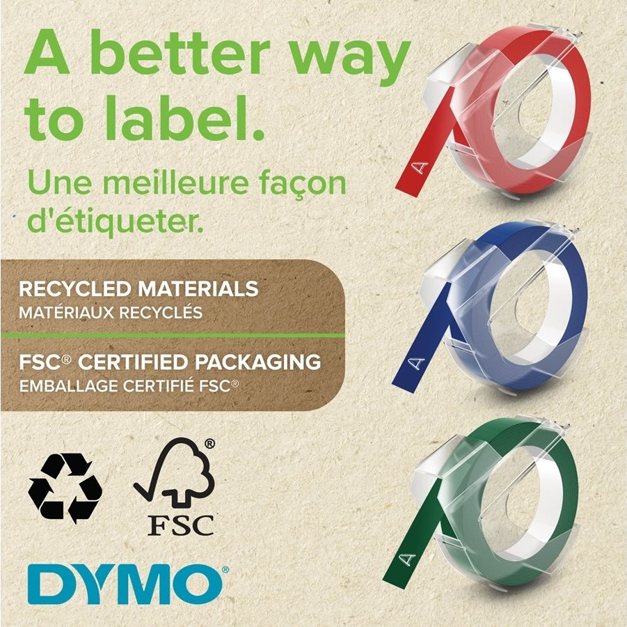 Dymo 3D präglingstape med lim, 9 mm, svart, 3 st