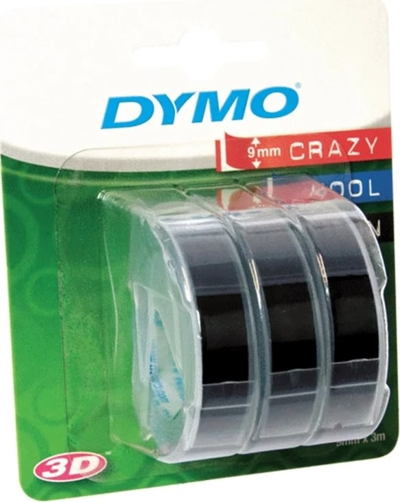 Dymo 3D präglingstape med lim, 9 mm, svart, 3 st