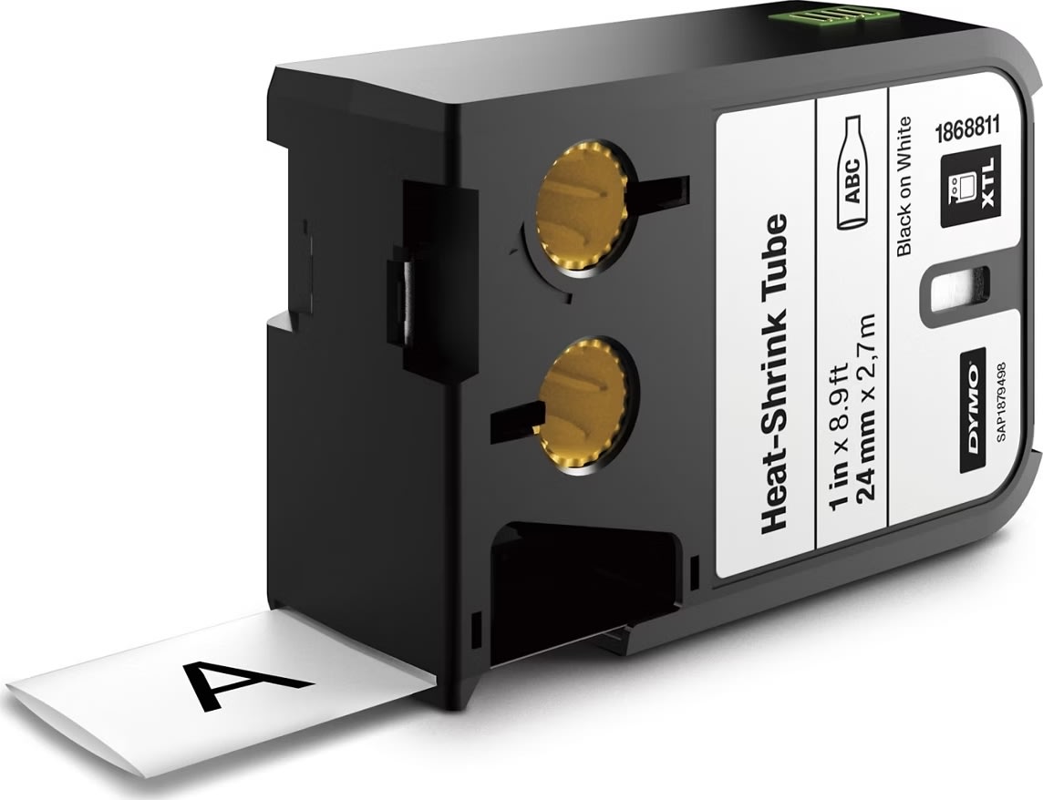Dymo XTL, krympslangstape, 12 mm, svart på vitt