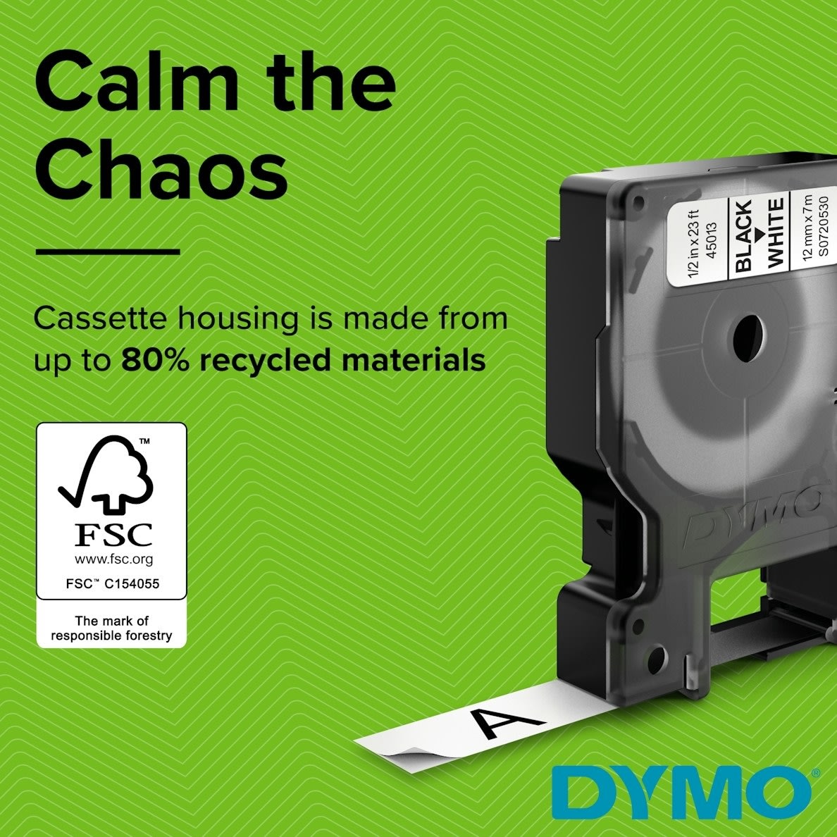 Dymo Rhino Vinyltape, 9 mm, vit på svart