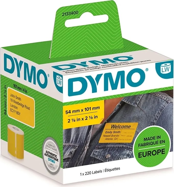 Dymo LW namnskylt 54x101 mm gul
