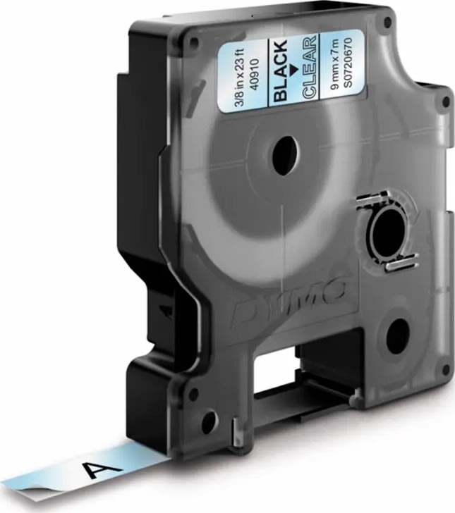 Dymo D1 etikettband 9mm, svart på klar