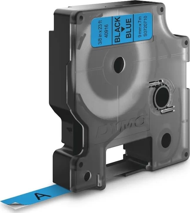 Dymo D1 etikettband 9 mm, svart på blå