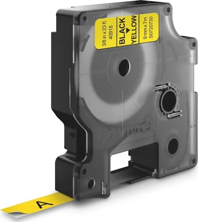 Dymo D1 etikettape, 9 mm, svart på gul