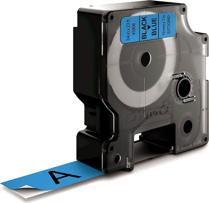 Dymo D1 etikettape, 19 mm, svart på blå