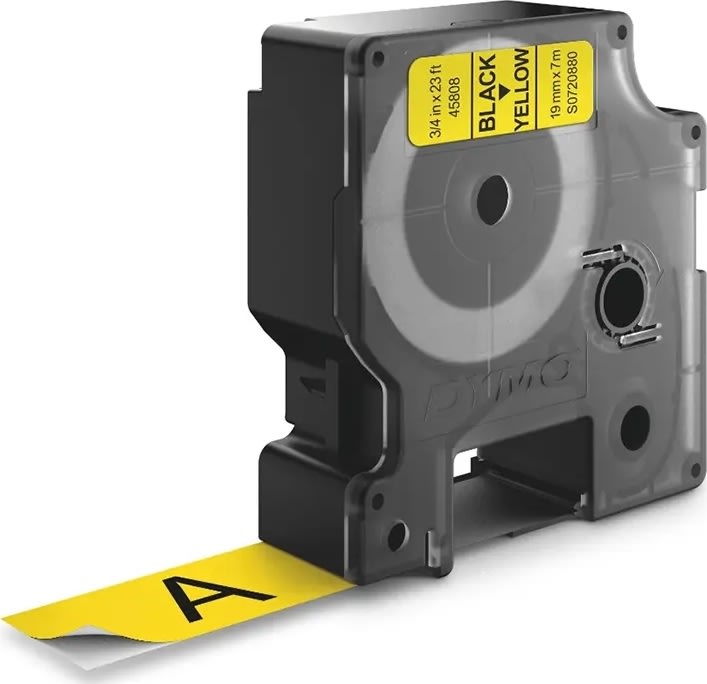 Dymo D1 etikettape, 19 mm, svart på gul