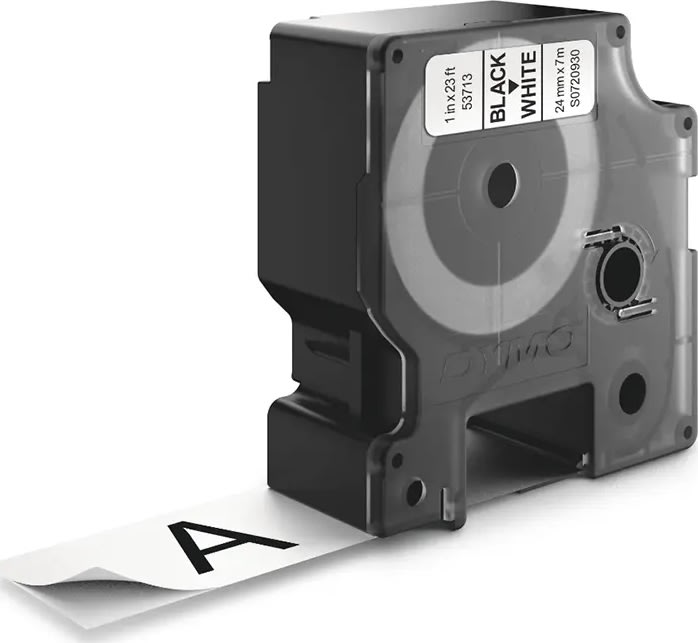 Dymo D1 etikettape, 24 mm, svart på vit