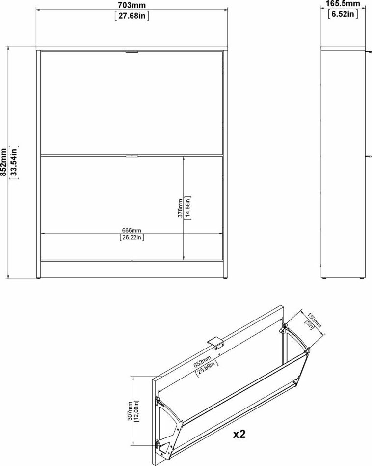Skoskåp BudgetLine 2 fällbara luckor 2 fack Svart