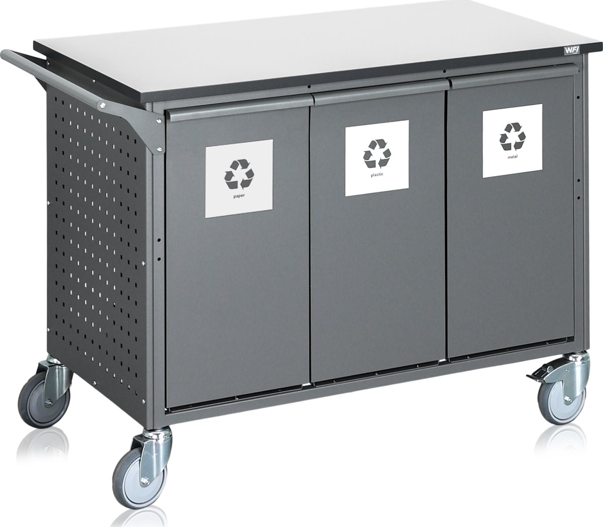 Avfallssorteringsvagn, 6 behållare, 300 L, grå