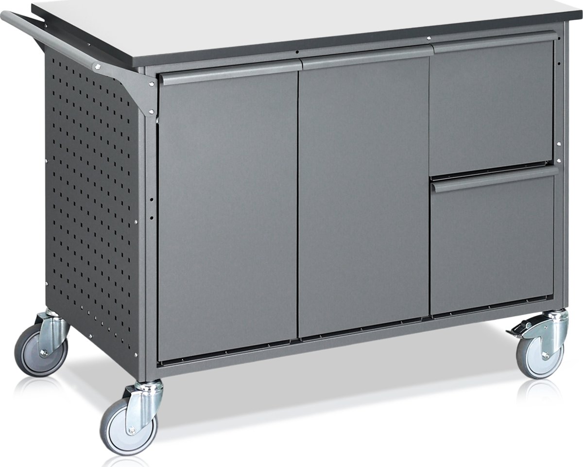 Avfallssorteringsvagn, 8 behållare, 280 L., grå