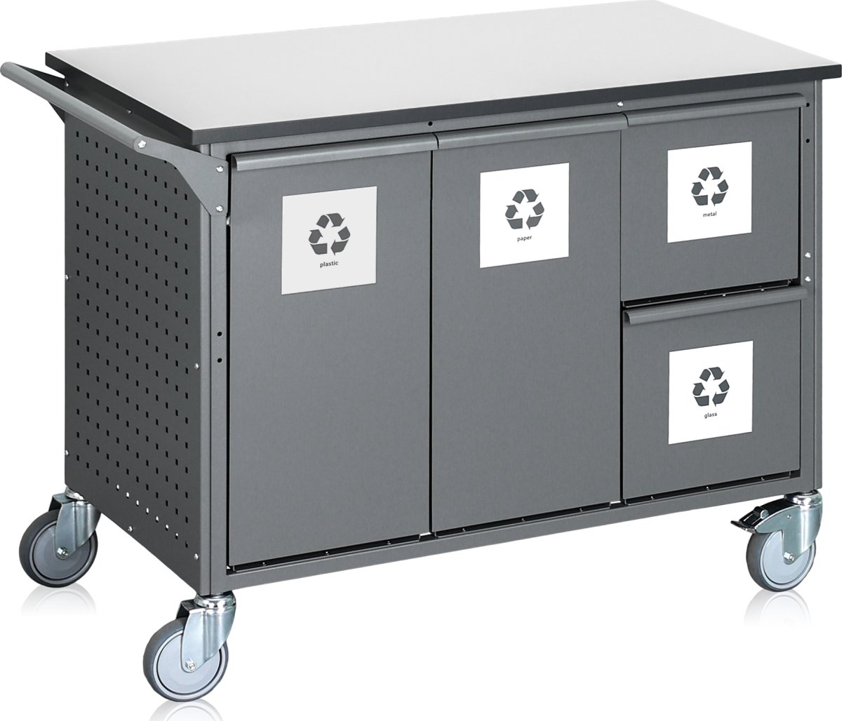 Avfallssorteringsvagn, 8 behållare, 280 L., grå