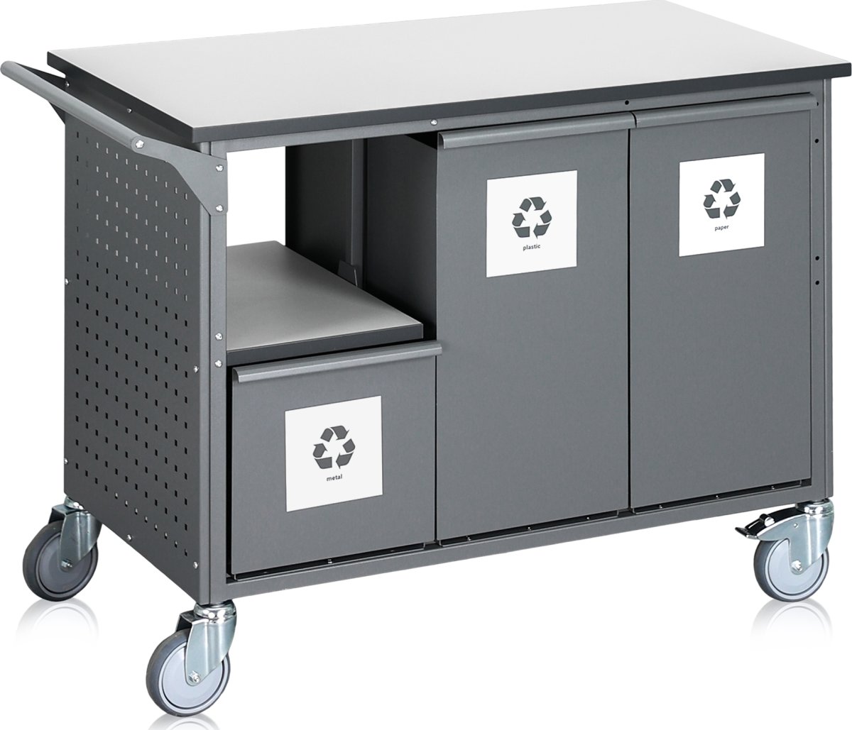 Avfallssorteringsvagn, 6 behållare, 240 L, grå