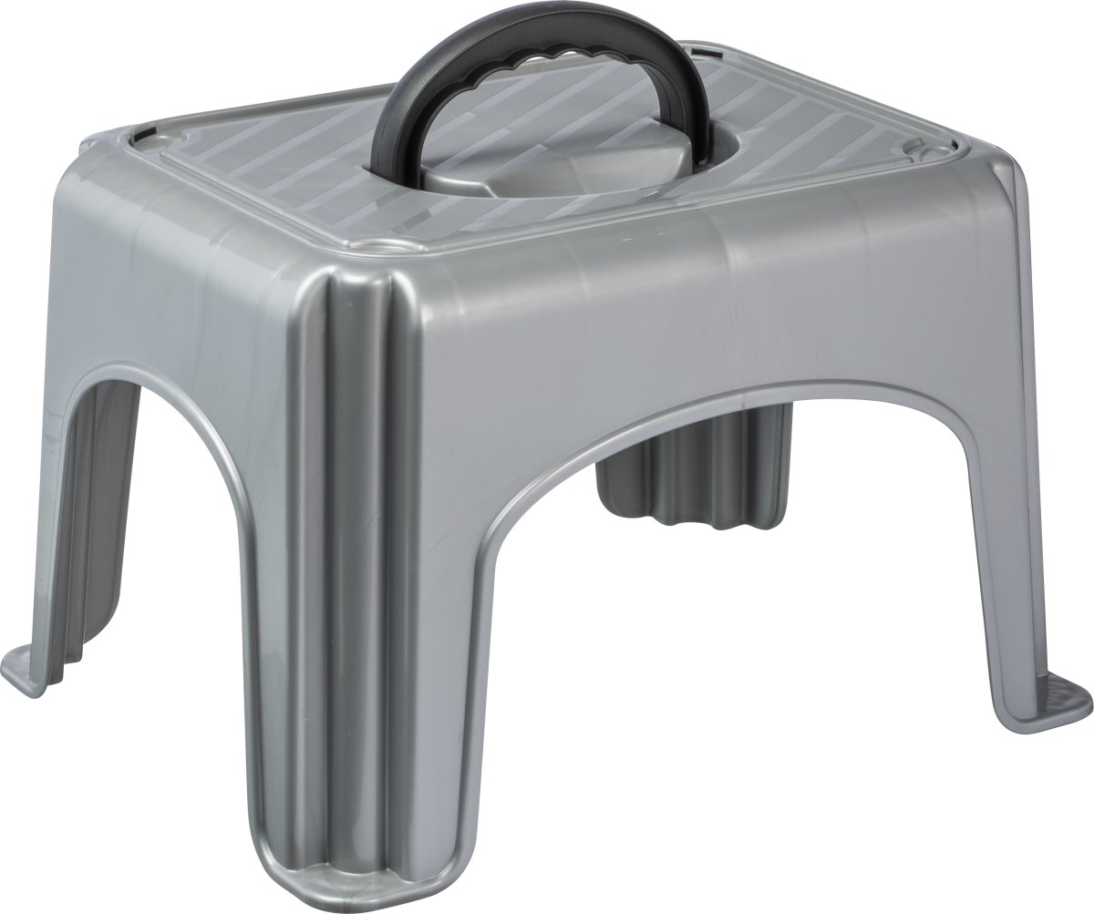 Trappstolpe med handtag, silver/svart