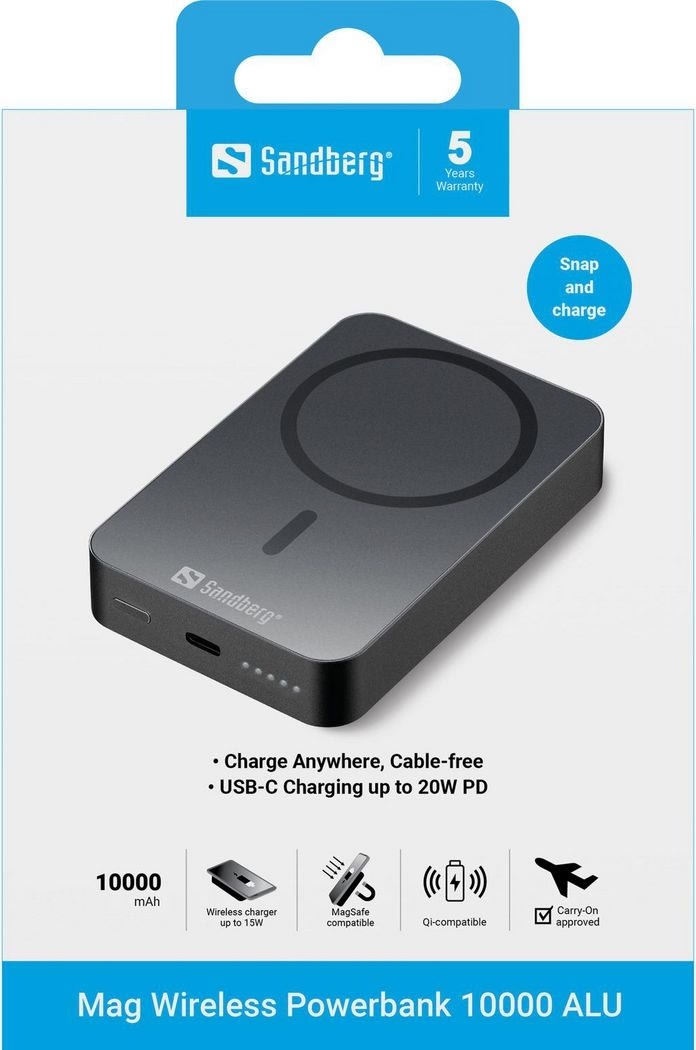 Sandberg Powerbank, Magnet, Trådlös - 10000 mAh