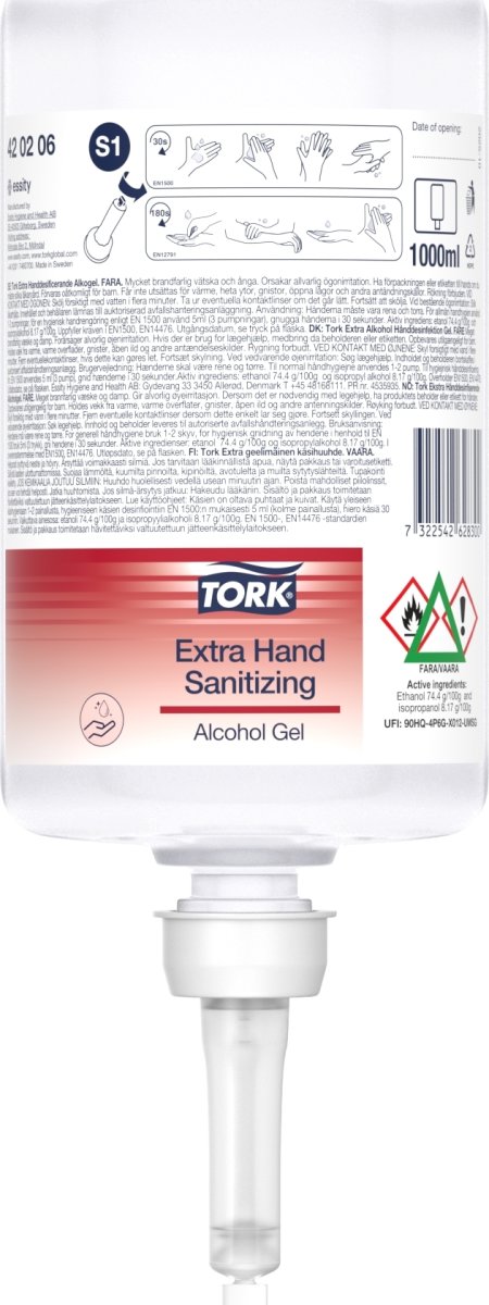 Tork S1 Extra Alkohol Handdesinfektionsgel, 1 L