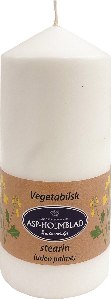 Blockljus, vegetabiliskt stearin, 6,8x15 cm, vit