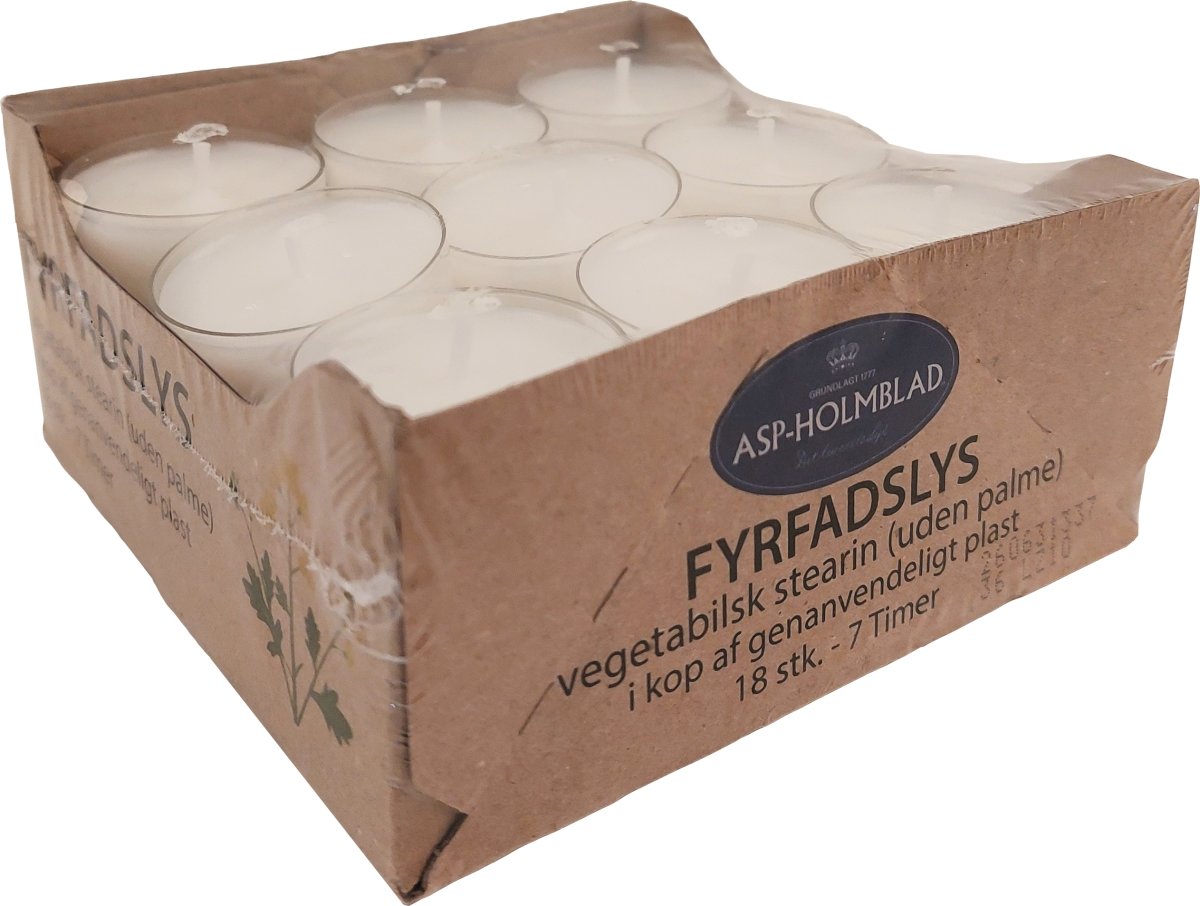 Värmeljus i plastkopp, veg.stearin, vit, 18 st.
